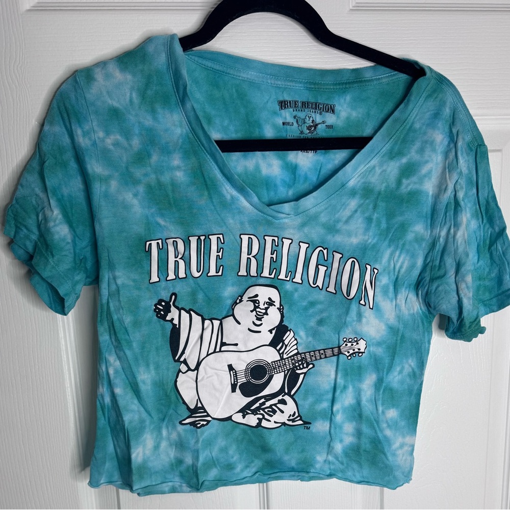 True Religion Teal Tie-Dye Crop Top